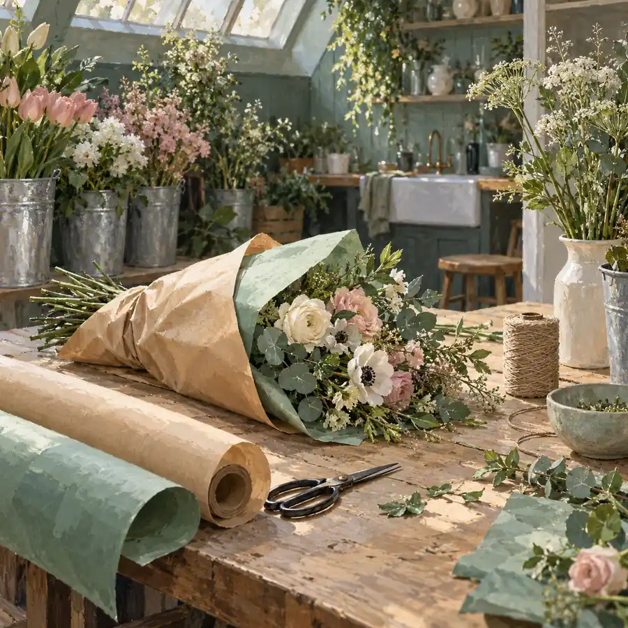 Illustration of floral businesses equipment and workspace